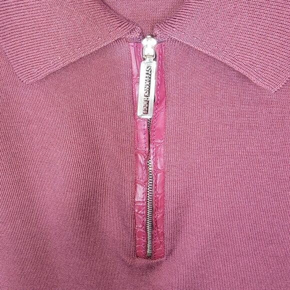 Stefano Ricci Men's Cashmere-Silk Quarter-Zip Polo Sweater w/ Crocodile size XL - Picture 7 of 12